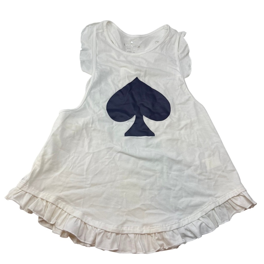 Kate Spade New York White Navy Spade Graphic Ruffle Sleeveless Shirt‎ XSmall New